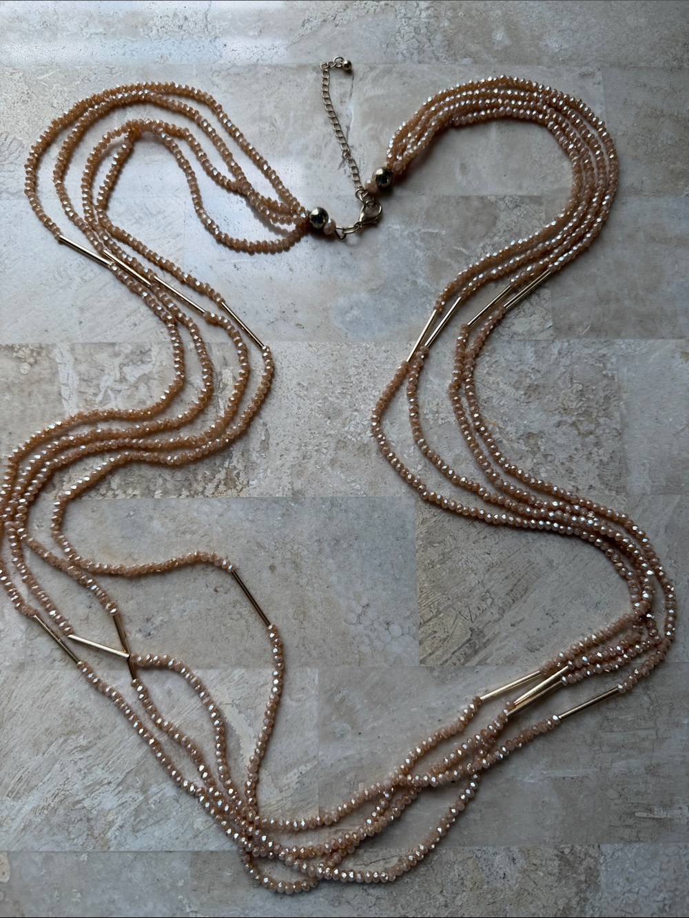 Macy's Multi-Strand Beige and Gold Beaded Necklace